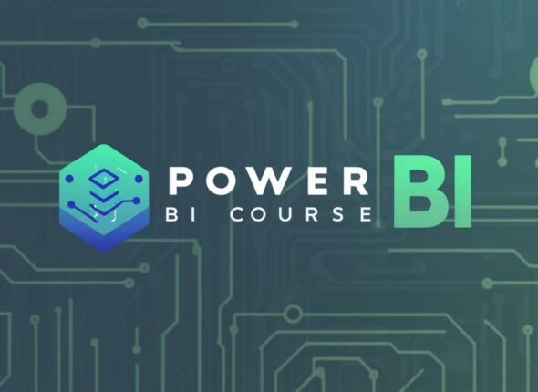 Power BI course logo with technology background